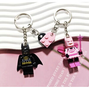 Pink and Black Mini Figure Batman, Batgirl Keychains, Set of 2, New